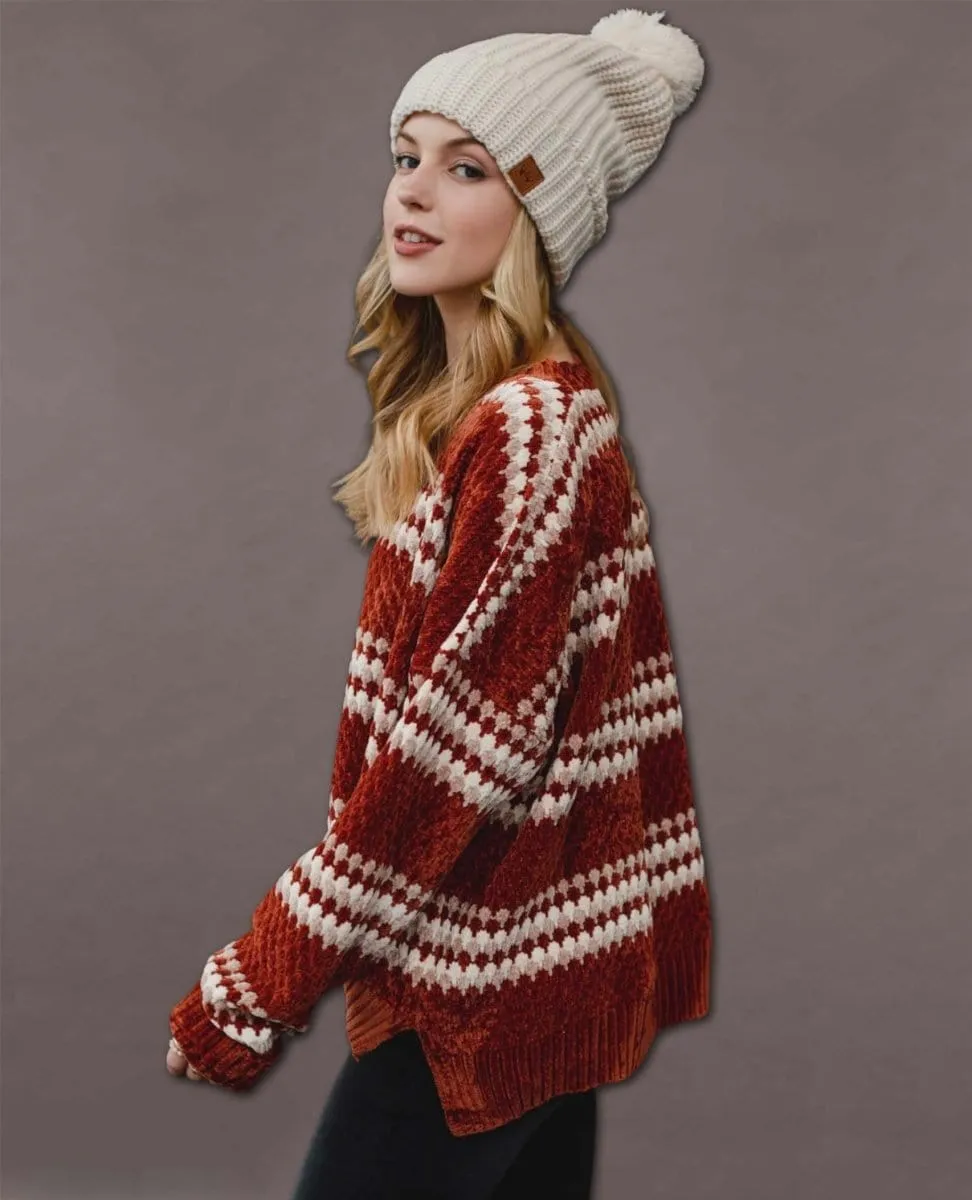 Rust Chenille Striped Sweater