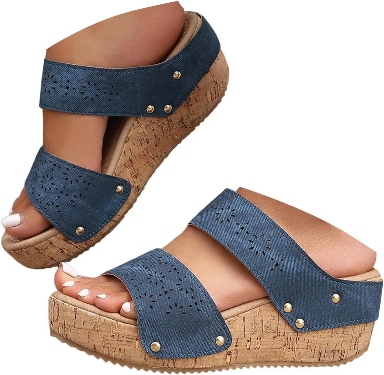 Sandals For Women 2025 Dressy 2 Straps Wedges Heels Lug Sole Non-Slip Soft Cushion Wedge Slippers Casual Shoes