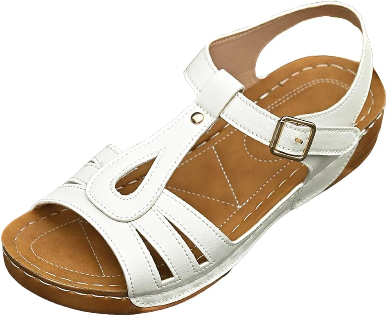 Sandals for Women 2025 Dressy Open Toe Wedge Sandal Round Toe Ankle Strap Arch Support Orthopedic Walking Shoes