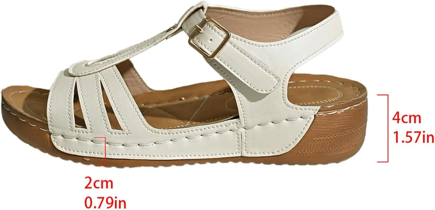 Sandals for Women 2025 Dressy Open Toe Wedge Sandal Round Toe Ankle Strap Arch Support Orthopedic Walking Shoes