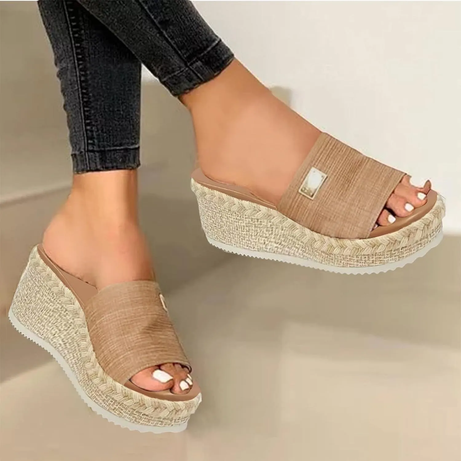 Sandals For Women 2025 Slip On Espadrille Sandal For Womens Platform Wedges Heels Casual Summer Slippers Pumps Shoes