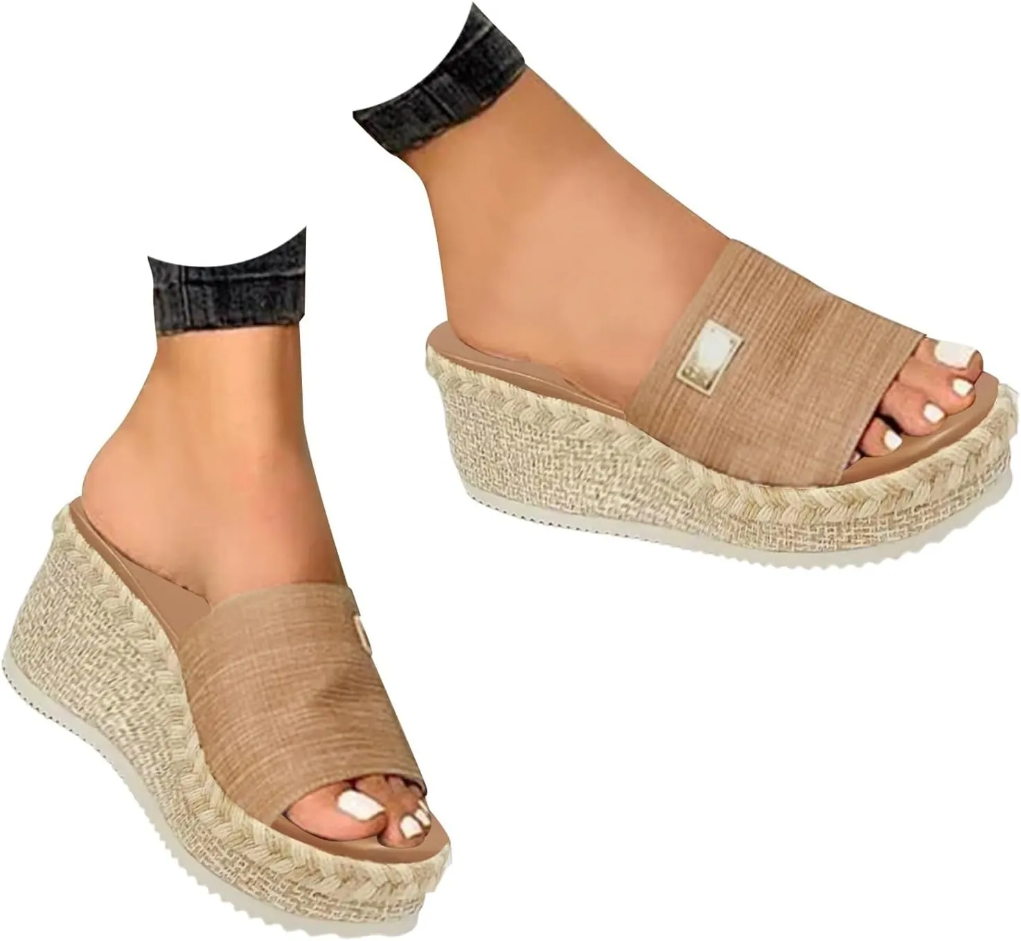 Sandals For Women 2025 Slip On Espadrille Sandal For Womens Platform Wedges Heels Casual Summer Slippers Pumps Shoes