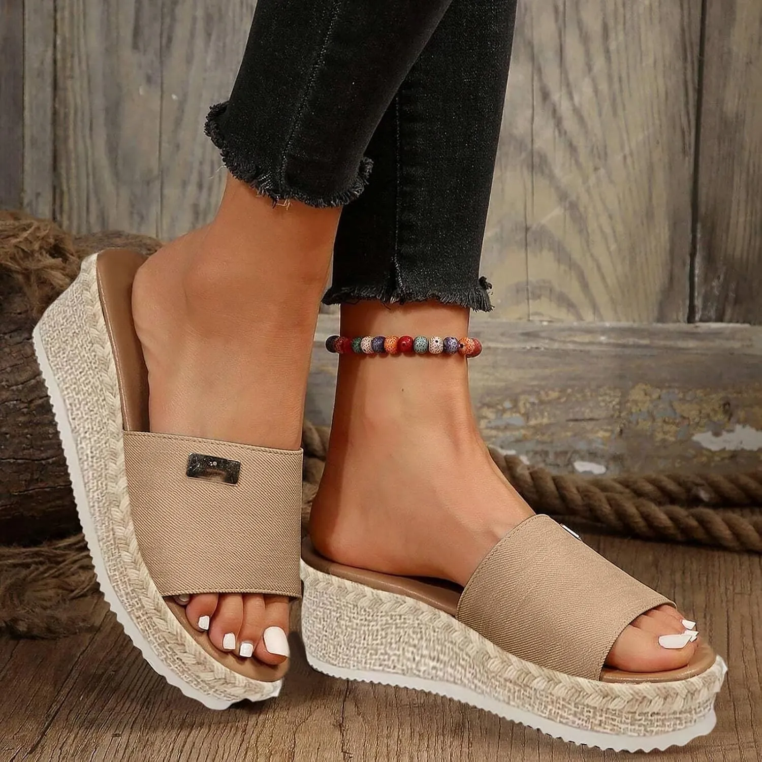 Sandals For Women 2025 Slip On Espadrille Sandal For Womens Platform Wedges Heels Casual Summer Slippers Pumps Shoes