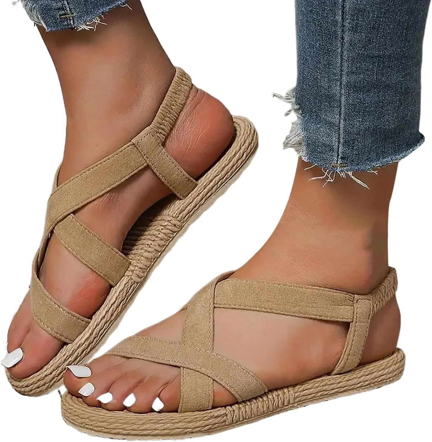Sandals Women Thick Sole Orthopedic Womens Sandals Cross Bands Comfortable Summer Dressy Flats Platform Sandals