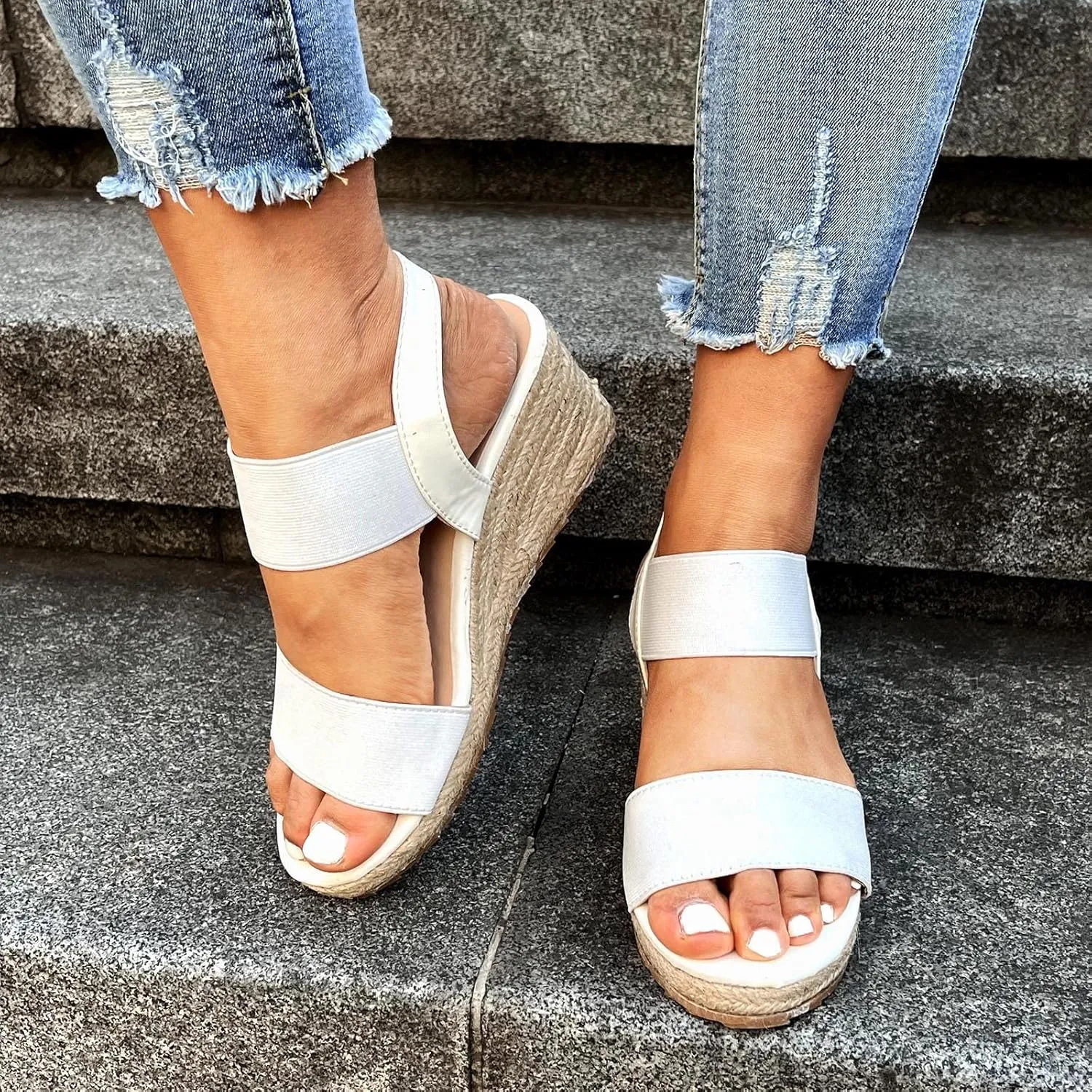 Sandals Women's Platform Sandals Women Slip on Comfortable Heels Shoes Heel Width Summer Beach