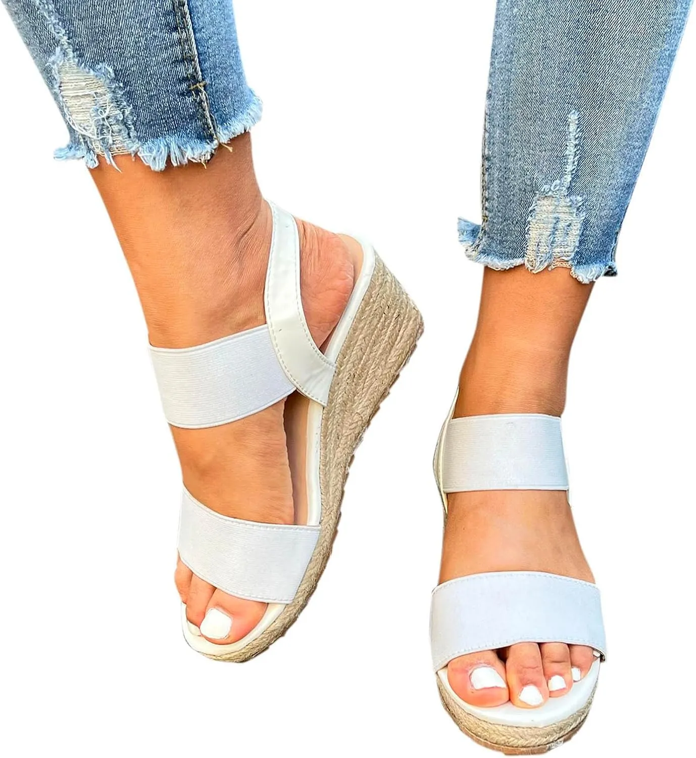 Sandals Women's Platform Sandals Women Slip on Comfortable Heels Shoes Heel Width Summer Beach