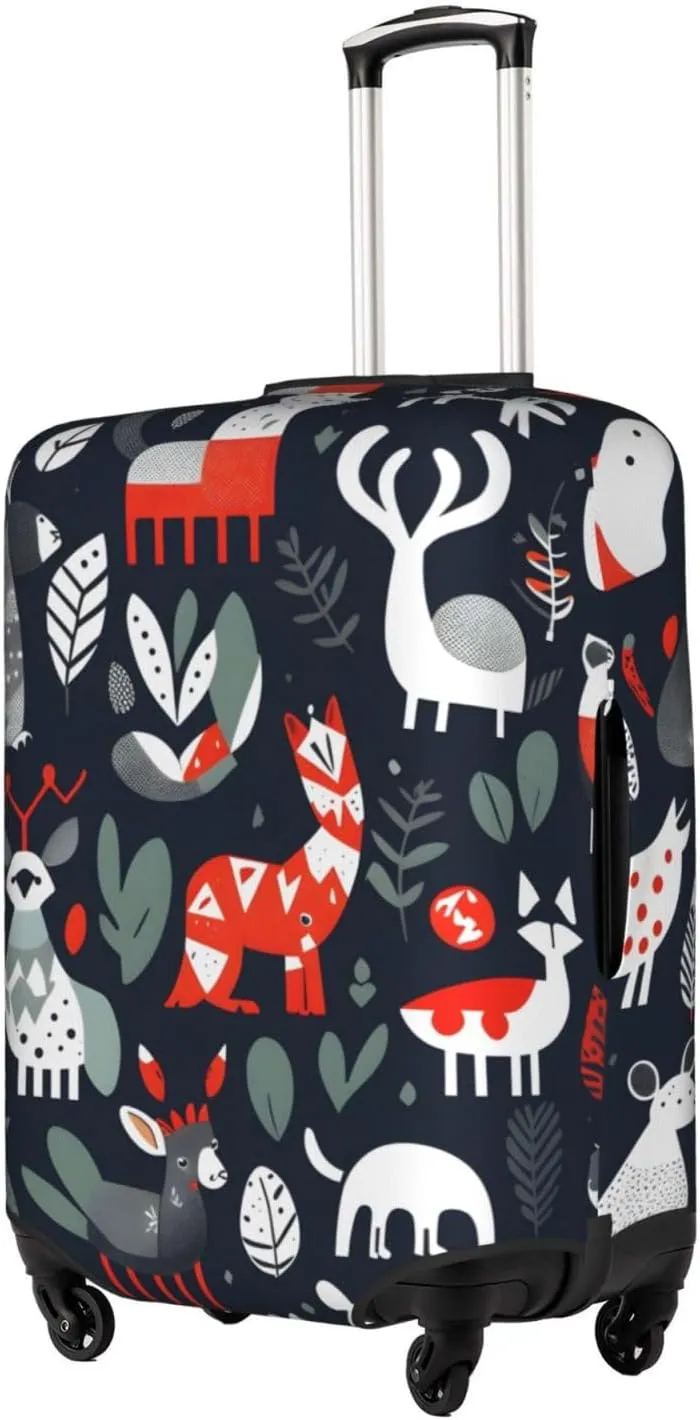 Scandinavian Animals Print Practical Elastic Washable Travel Luggage Cover with Concealed Zipper for Suitcases