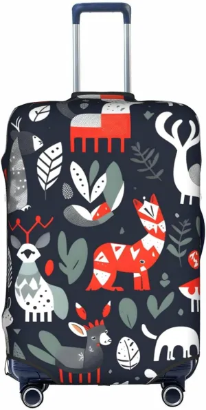 Scandinavian Animals Print Practical Elastic Washable Travel Luggage Cover with Concealed Zipper for Suitcases