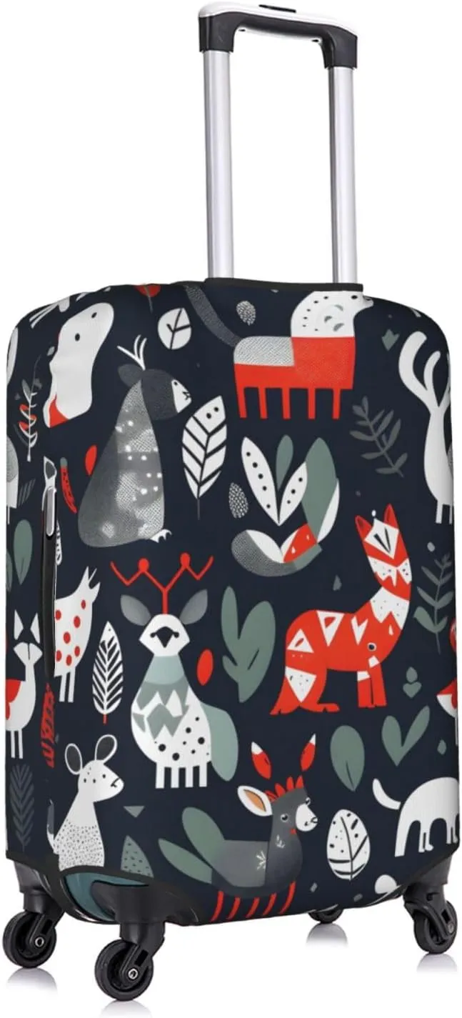 Scandinavian Animals Print Practical Elastic Washable Travel Luggage Cover with Concealed Zipper for Suitcases