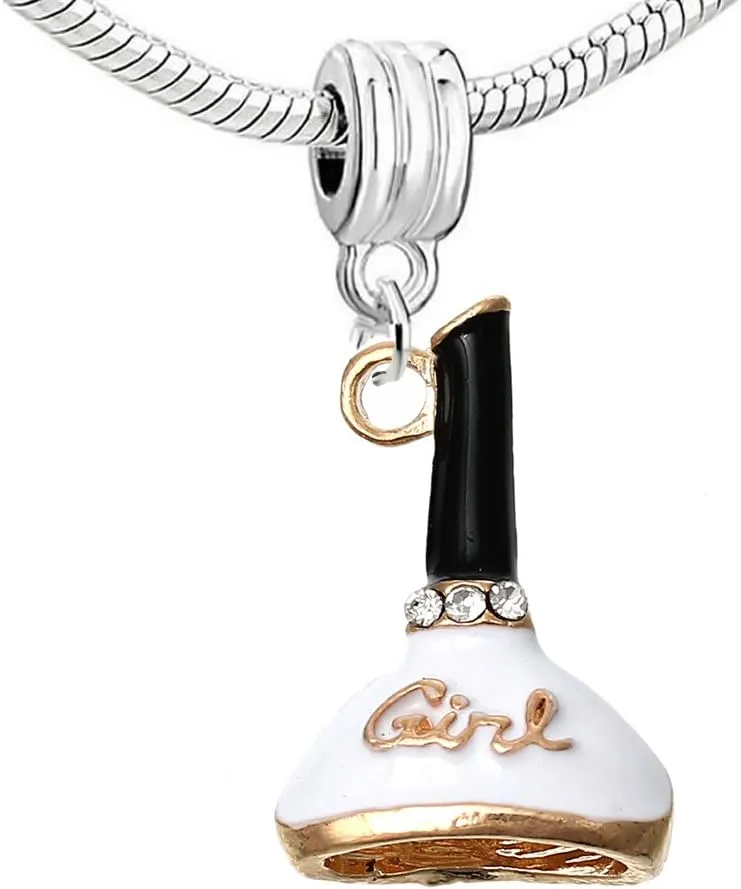 Sexy Sparkles Nail Polish Bottle Charm Bead  Compatible with European Snake Chain Bracelets, Fits European, Troll, Chamilia, and More