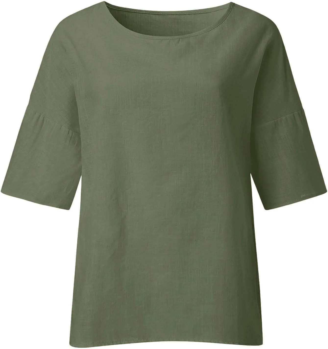 Shirts for Women Trendy Crew Neck 3/4 Sleeve Tops Casual Solid Loose Fitted Boho Shirts Beach Hawaiian Blouses Tops