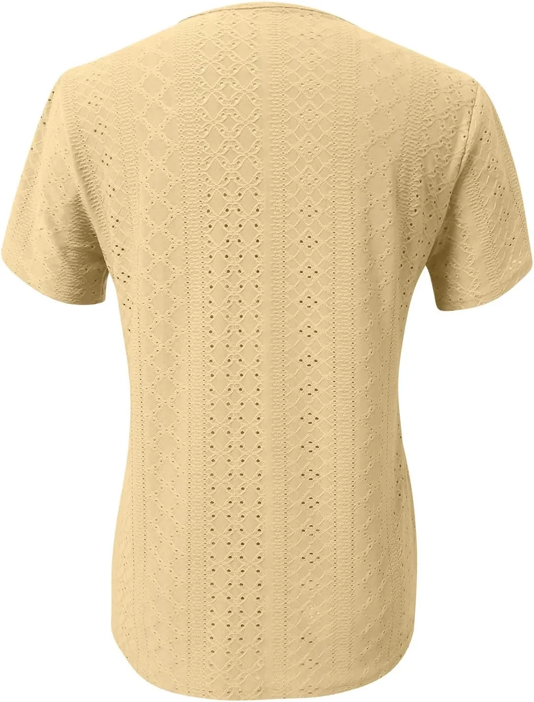 Shirts for Women Trendy Summer 2024 Petal Short Sleeve v Neck Petite Tops Cute Lace Eyelet Blouses Dressy Casual
