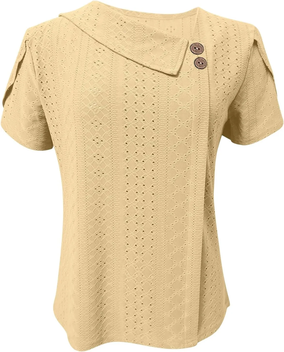 Shirts for Women Trendy Summer 2024 Petal Short Sleeve v Neck Petite Tops Cute Lace Eyelet Blouses Dressy Casual