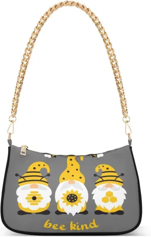 Shoulder Bags for Women Bee Gnomes Hobo Tote Handbag Small Clutch Purse with Zipper Closure