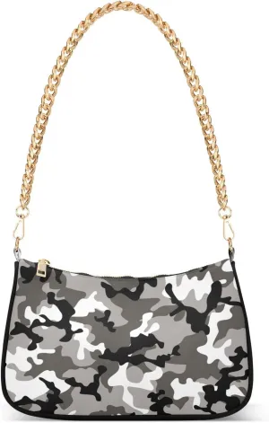 Shoulder Bags for Women Camouflage Grey Hobo Tote Handbag Small Clutch Purse with Zipper Closure