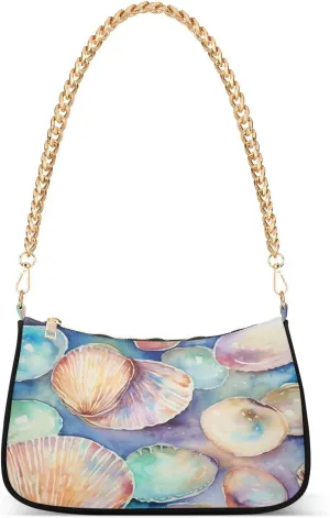 Shoulder Bags for Women Colorful Seashells Hobo Tote Handbag Small Clutch Purse with Zipper Closure