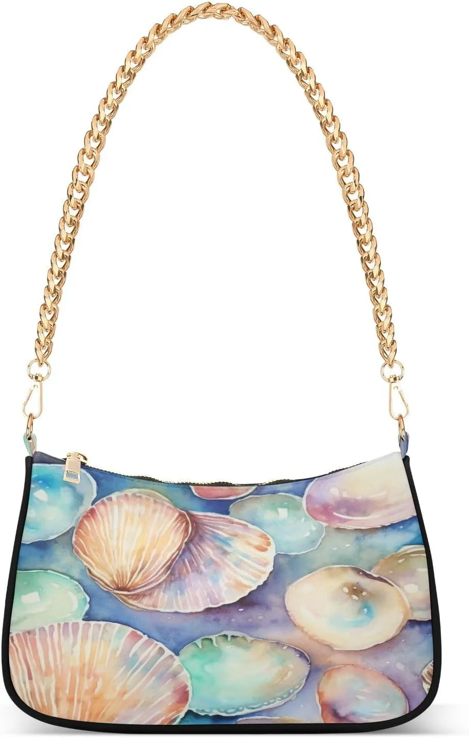 Shoulder Bags for Women Colorful Seashells Hobo Tote Handbag Small Clutch Purse with Zipper Closure