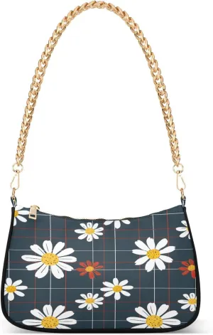 Shoulder Bags for Women Flower Daisy Hobo Tote Handbag Small Clutch Purse with Zipper Closure
