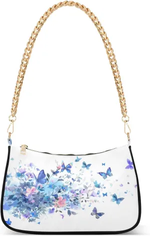 Shoulder Bags for Women Flowers and Butterflies Hobo Tote Handbag Small Clutch Purse with Zipper Closure