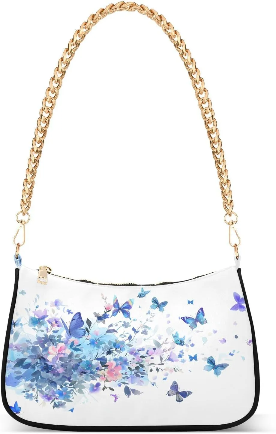 Shoulder Bags for Women Flowers and Butterflies Hobo Tote Handbag Small Clutch Purse with Zipper Closure