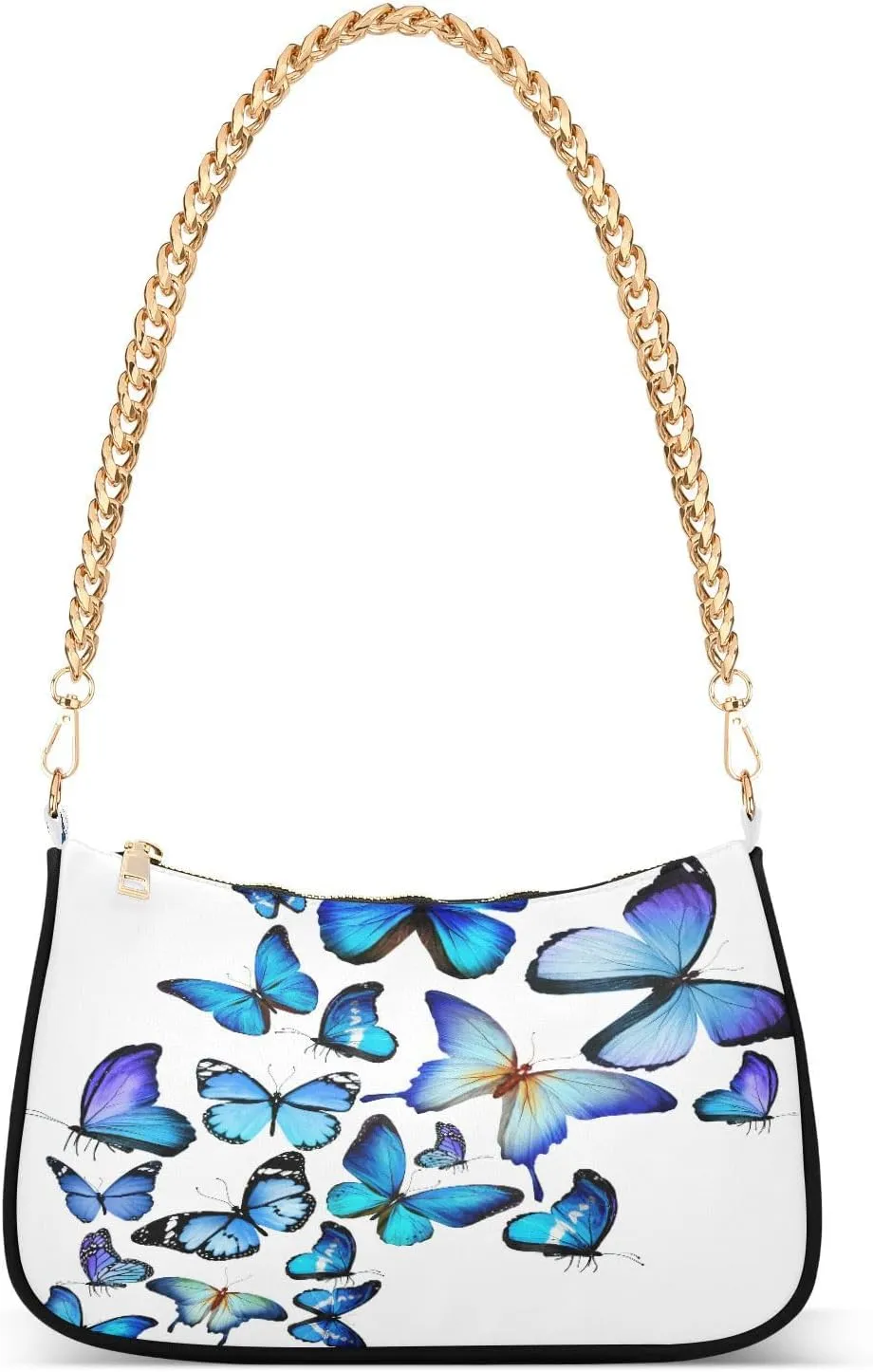 Shoulder Bags for Women Many Blue Butterflies Hobo Tote Handbag Small Clutch Purse with Zipper Closure