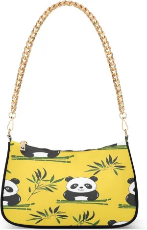 Shoulder Bags for Women Panda and Bamboo Hobo Tote Handbag Small Clutch Purse with Zipper Closure