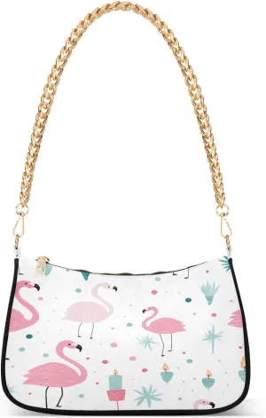 Shoulder Bags for Women Pink Flamingos Cactus Hobo Tote Handbag Small Clutch Purse with Zipper Closure