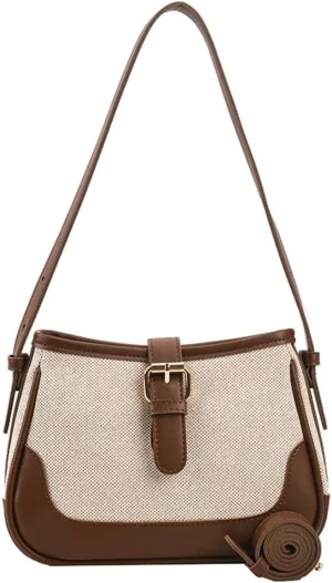 Shoulder Bags for Women Retro Y2k Canvas Crossbody Handbag Vegan Leather Tote Purse with Zipper