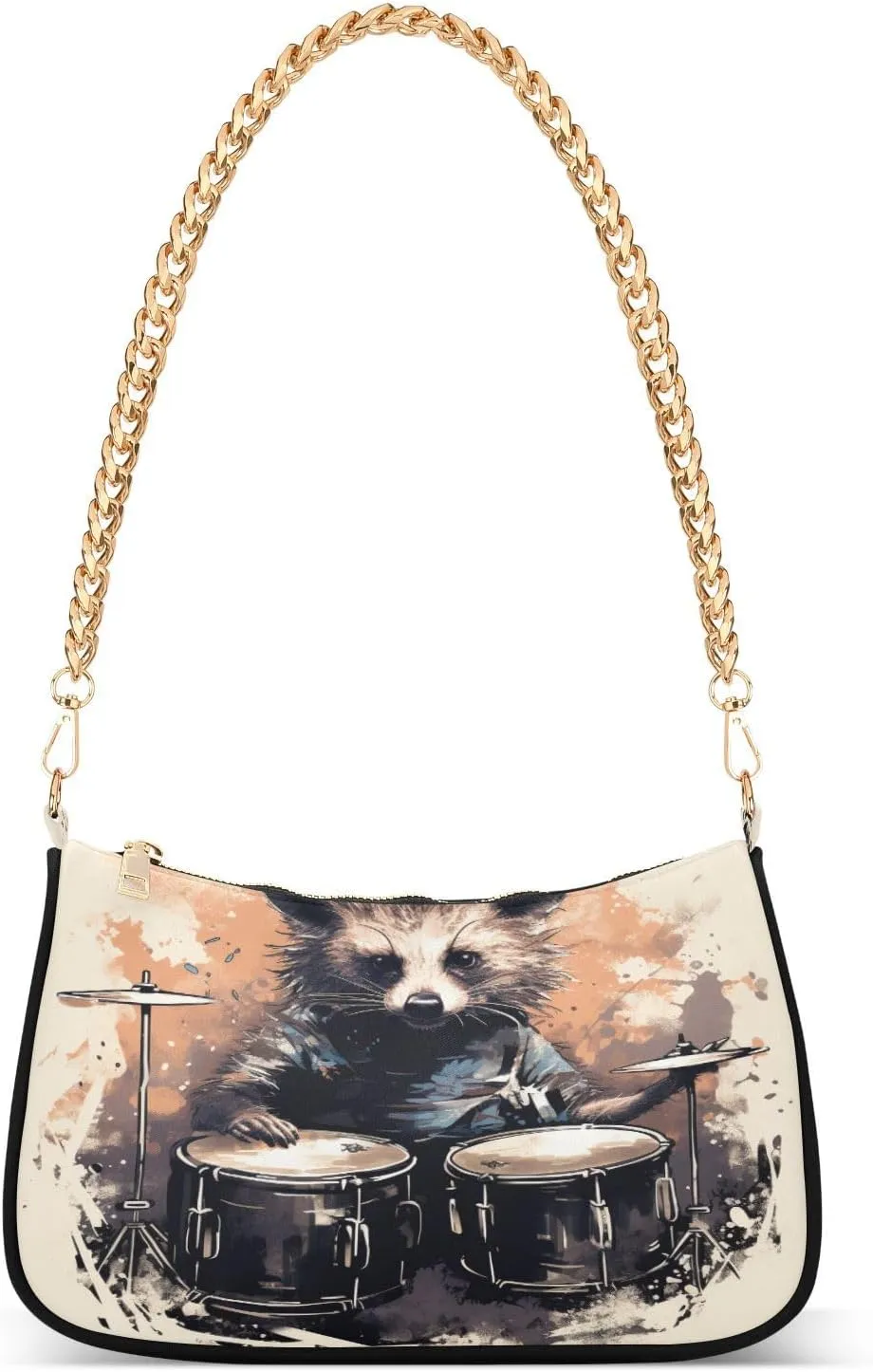 Shoulder Bags for Women Rock Raccoon Hobo Tote Handbag Small Clutch Purse with Zipper Closure