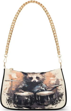 Shoulder Bags for Women Rock Raccoon Hobo Tote Handbag Small Clutch Purse with Zipper Closure