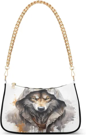 Shoulder Bags for Women Wolf (78) Hobo Tote Handbag Small Clutch Purse with Zipper Closure