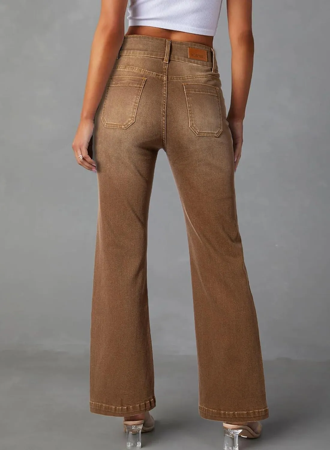 Sidefeel Women's Wide Leg Jeans High Waisted Tummy Control Stretchy Pockets Front Straight Leg Jeans
