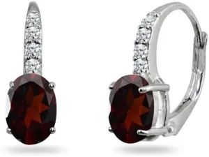 Silver Birthstone Earrings - Oval Cut Genuine or Synthetic Gemstone Drop & Huggie Earrings with Leverback Finding