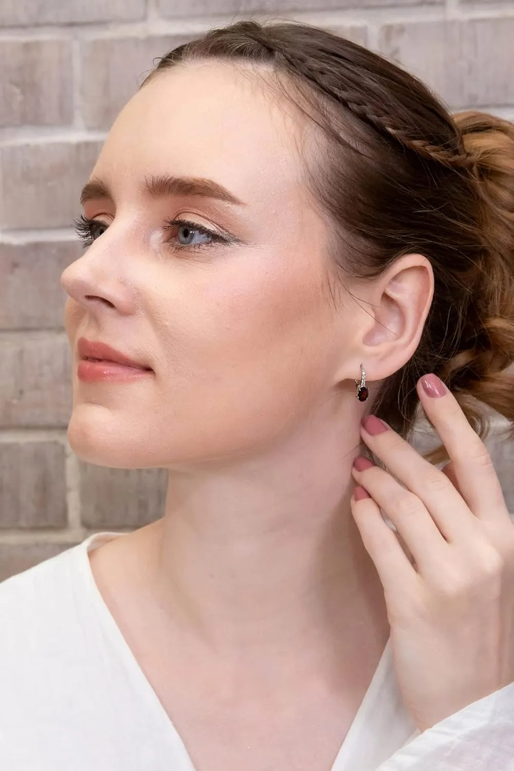 Silver Birthstone Earrings - Oval Cut Genuine or Synthetic Gemstone Drop & Huggie Earrings with Leverback Finding