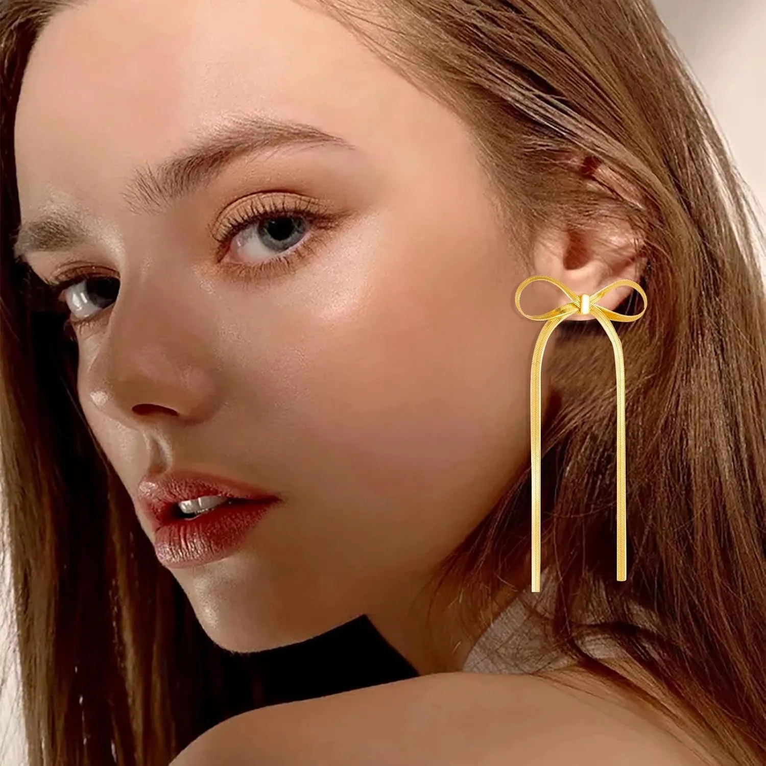 Silver Bow Earrings - Sparkle Long Dangle Rhinestone Drop Bling Gold Bowknot Earrings