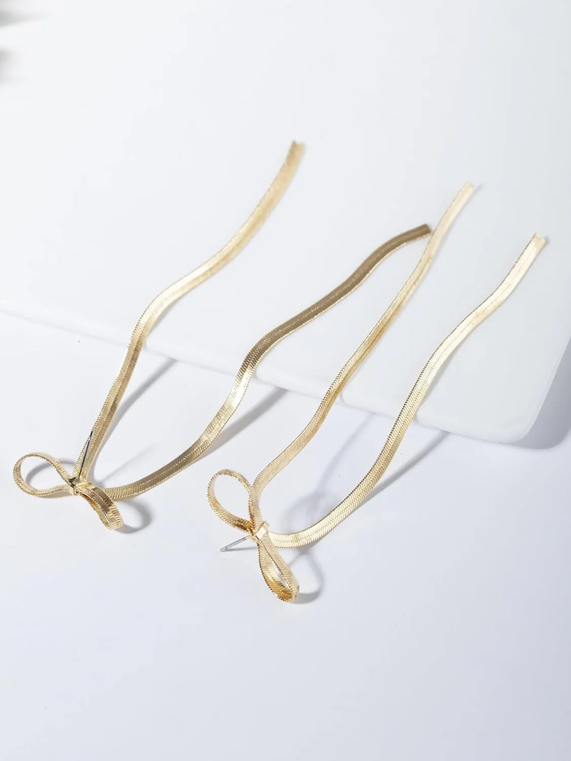 Silver Bow Earrings - Sparkle Long Dangle Rhinestone Drop Bling Gold Bowknot Earrings