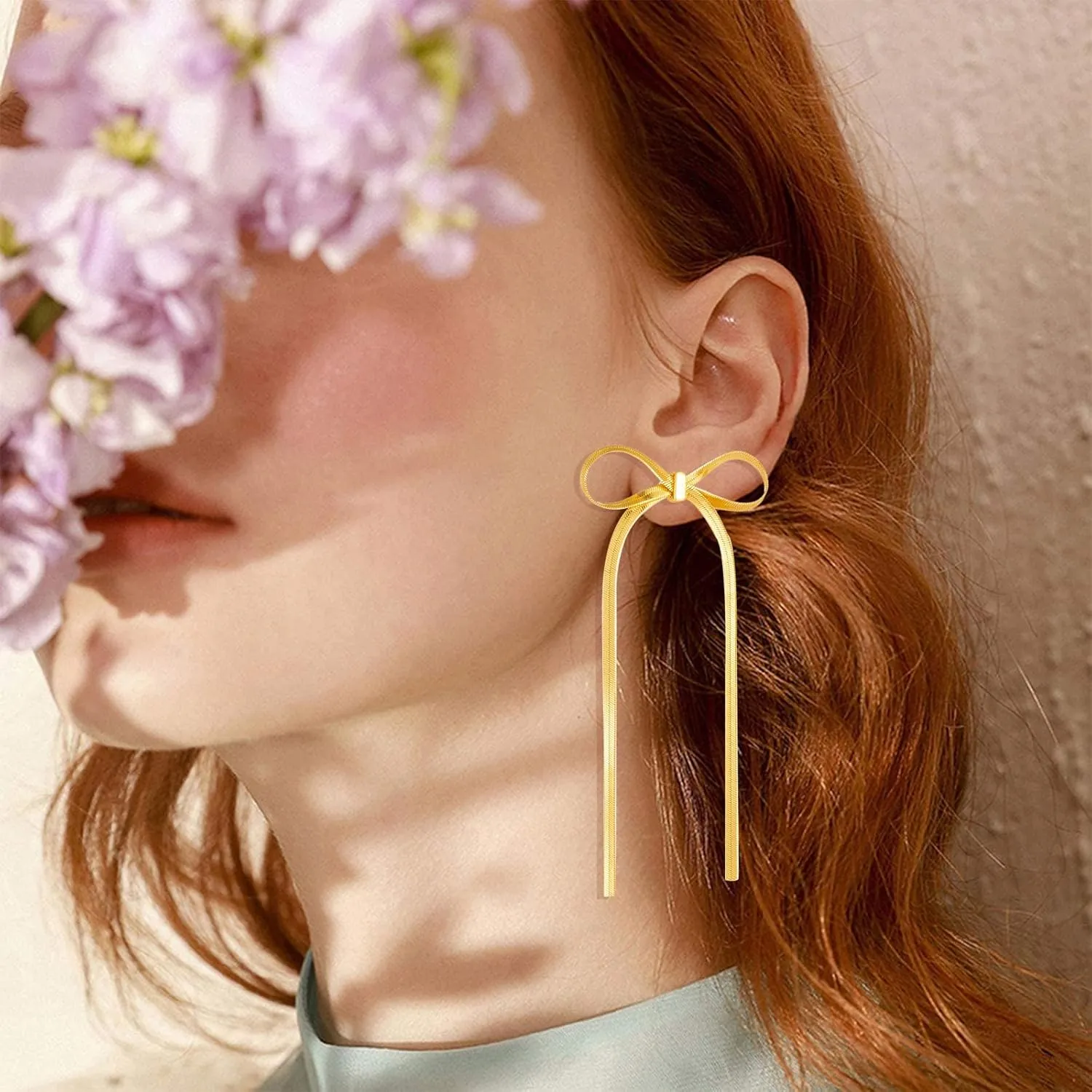 Silver Bow Earrings - Sparkle Long Dangle Rhinestone Drop Bling Gold Bowknot Earrings