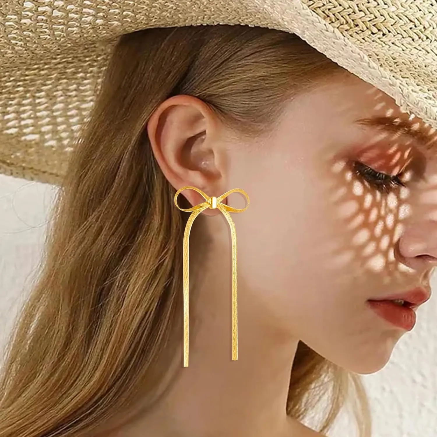 Silver Bow Earrings - Sparkle Long Dangle Rhinestone Drop Bling Gold Bowknot Earrings