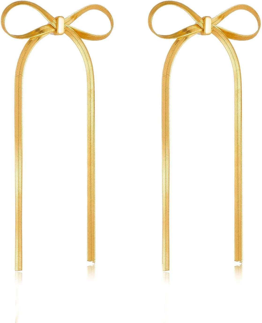 Silver Bow Earrings - Sparkle Long Dangle Rhinestone Drop Bling Gold Bowknot Earrings