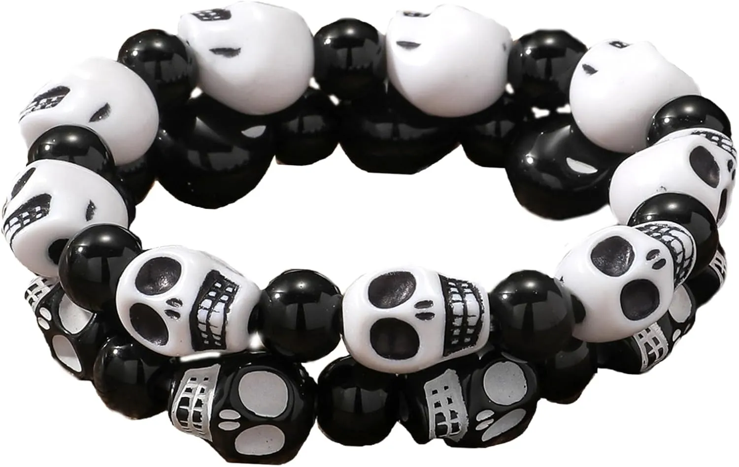 Skeleton Skull Head Bracelets Set Colorful Skull Bracelets Pumpkin Skull Bracelets Tibetan Prayer Bone Bead Strand Bracelets Gothic Punk Halloween Jewelry for Man Women