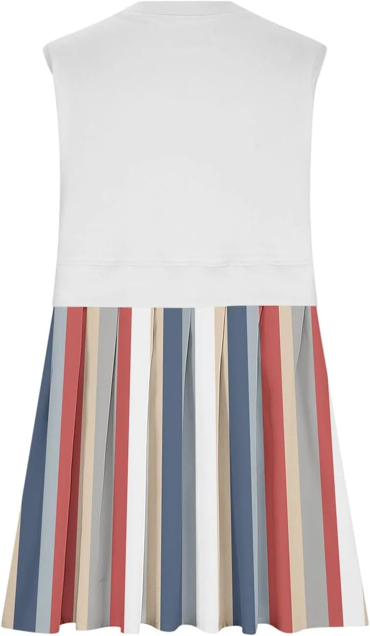 Sleeveless Dresses for Women Casual Summer Pleated Tank Dress Ruffle Flowy Mini Dress Solid Crewneck Pleated Dress