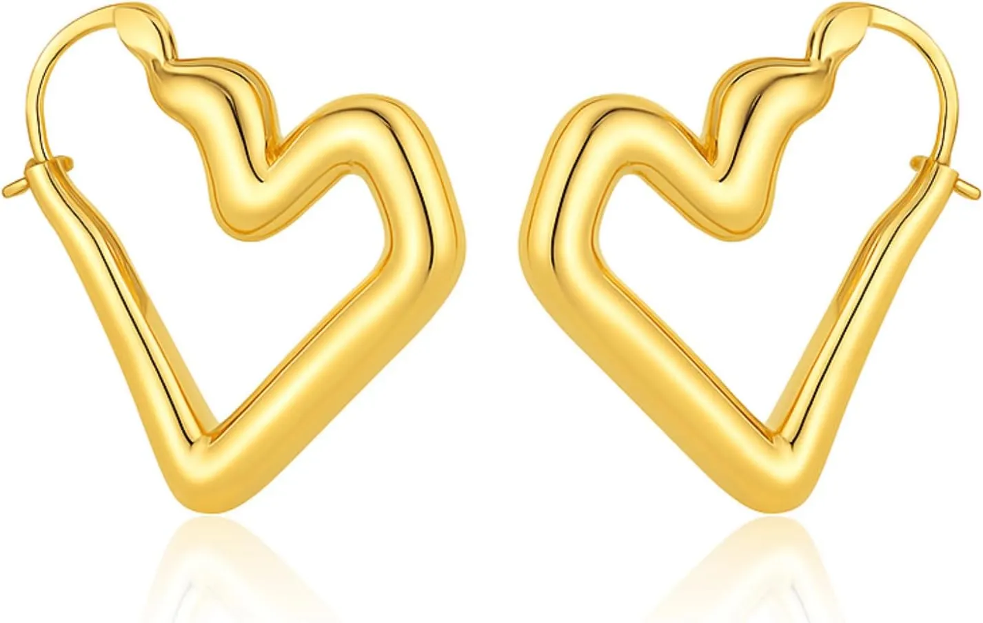 Small Chunky Gold Plated Hoop and Statement Asymmetrical Heart Stud Earrings for Wome, Flat Back, Dainty Hypoallergenic Summer Jewelry for Party and Everyday Wear