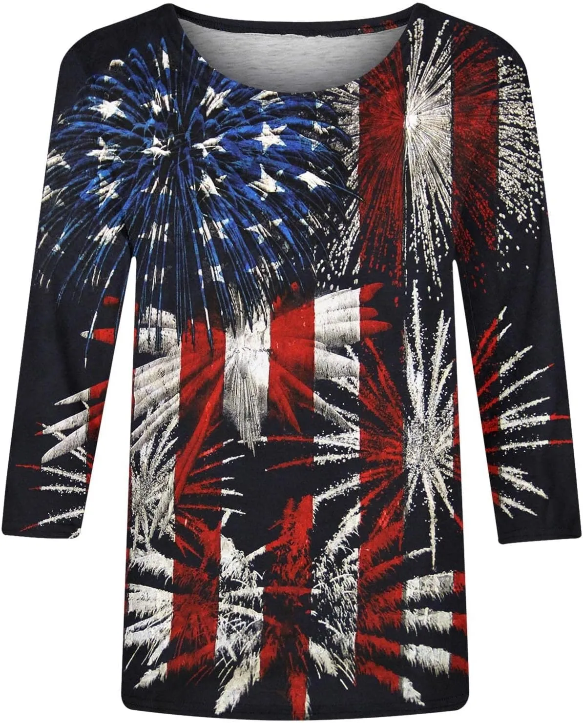SMIDOW Star Stripes American Flag t Shirt for Women 2024 4th of July Patriotic Shirts 3/4 Sleeve Summer Casual Tops