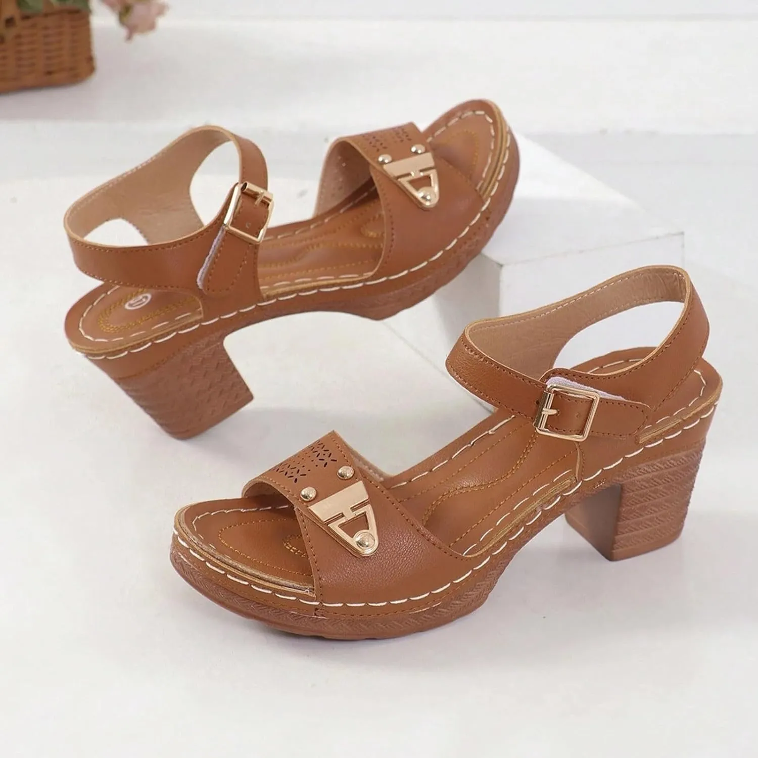 Smoneyful Womens Orthopedic Sandals Arch Support Summer Dressy Platform Wedge Open Toe Ankle Strap Boho Beach Casual Comfortable Slip Walking Slippers Sandals