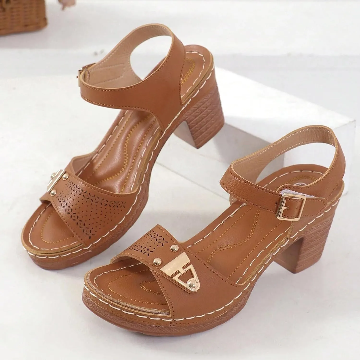 Smoneyful Womens Orthopedic Sandals Arch Support Summer Dressy Platform Wedge Open Toe Ankle Strap Boho Beach Casual Comfortable Slip Walking Slippers Sandals