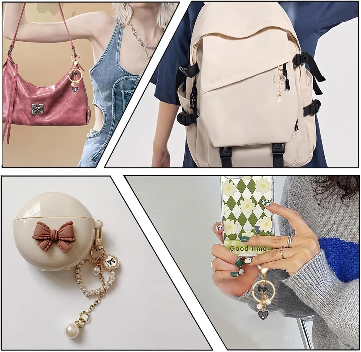 SMUOBT 2Pcs Cute Keychains Accessories for Women, Bow Aesthetic Keychain Initial Key Chains Pearl Key Chain for Car Keychain