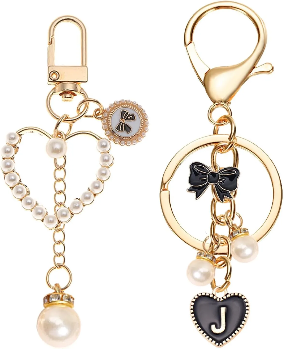 SMUOBT 2Pcs Cute Keychains Accessories for Women, Bow Aesthetic Keychain Initial Key Chains Pearl Key Chain for Car Keychain