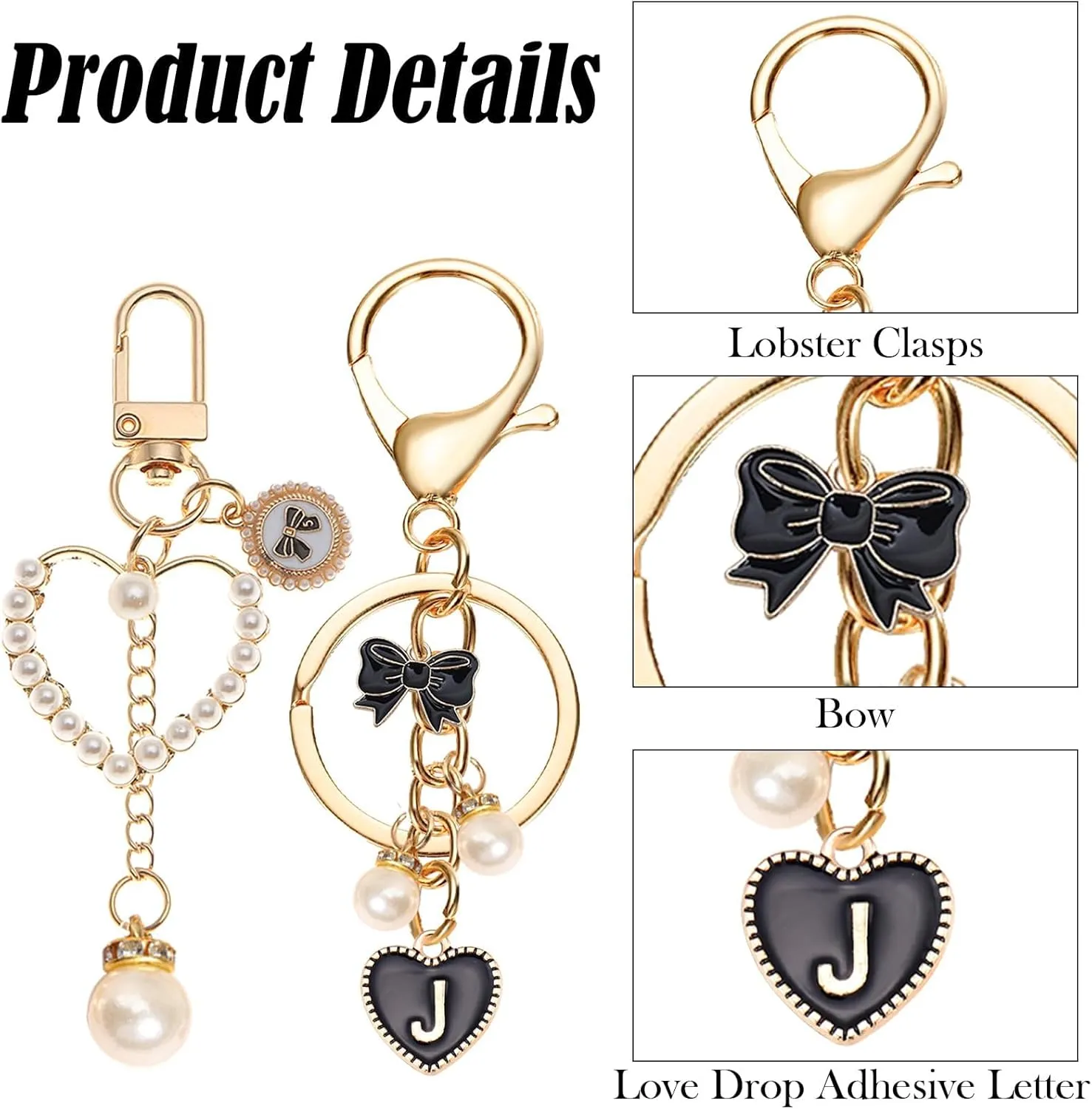 SMUOBT 2Pcs Cute Keychains Accessories for Women, Bow Aesthetic Keychain Initial Key Chains Pearl Key Chain for Car Keychain