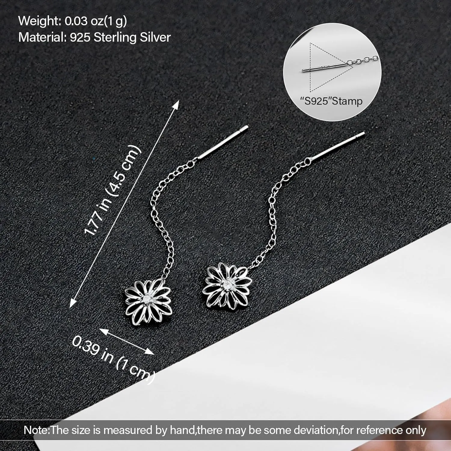 Solid 925 Sterling Silver Threader Earrings For Women Minimalist Silver Drop Dangle Earrings With Chain, Drop Pull Through Earrings Hypoallergenic Silver Jewelry For Women Birthday Gift