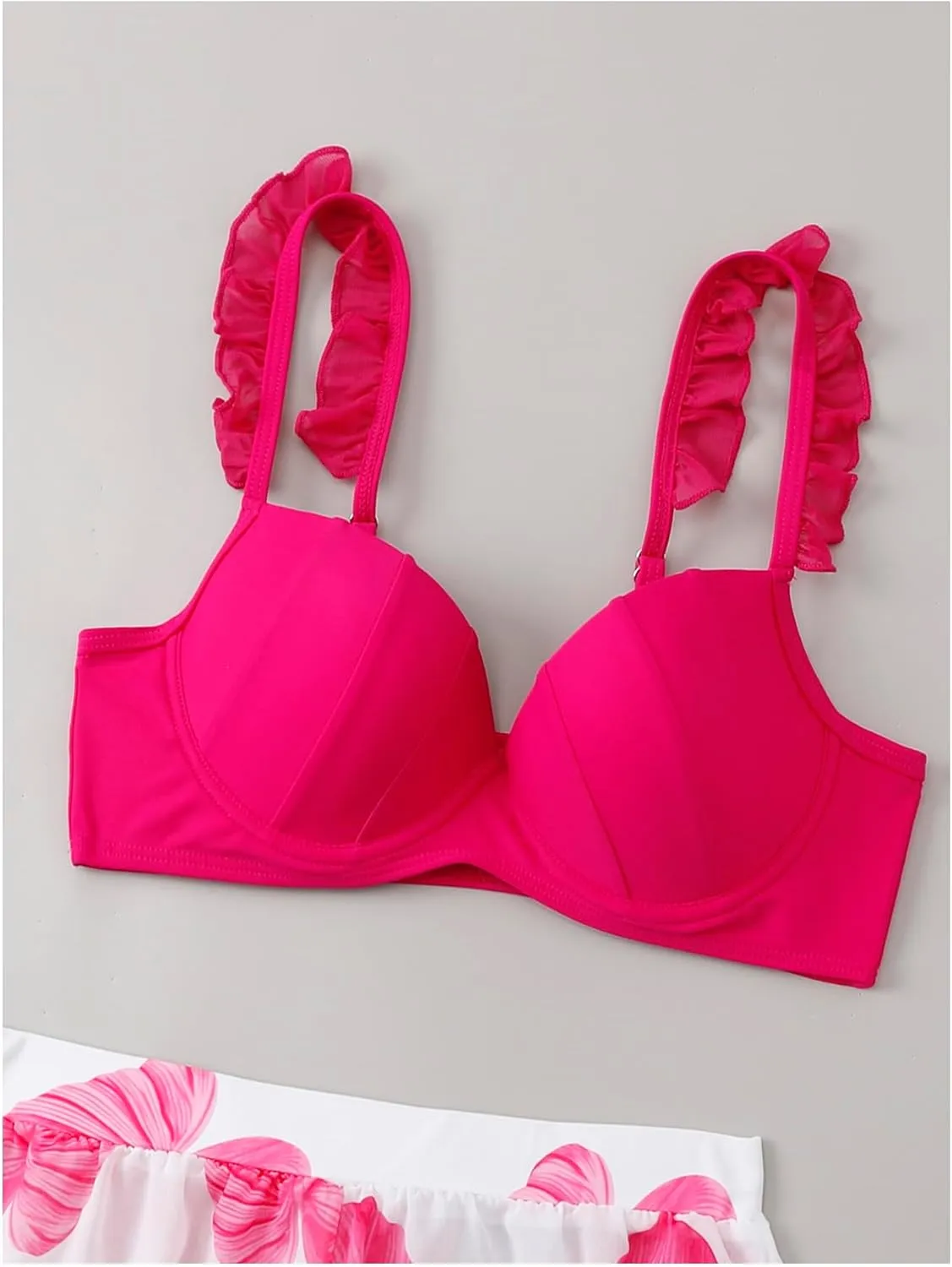 SOLY HUX Bathing Suit for Women 3 Piece Swimsuits Push Up Frill Trim Bikini Set with Cover Up Shorts